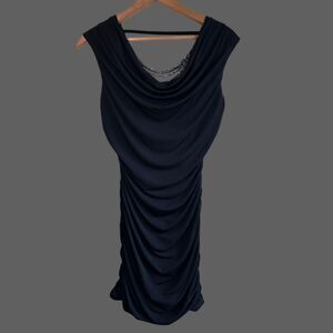 BCX Dress Womens Stretch Black Bodycon Cowl Neck Sleeveless Ruched Beaded
